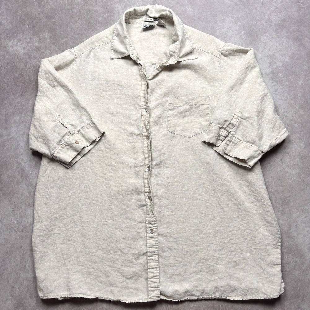 Edward Woman Irish Linen Button Down Shirt Womens 2X Ivory Beige Breathable Top